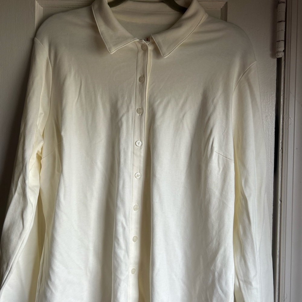 Isaac Mizrahi Live! Essentials Pima Cotton Button Front Top Large Ivory New